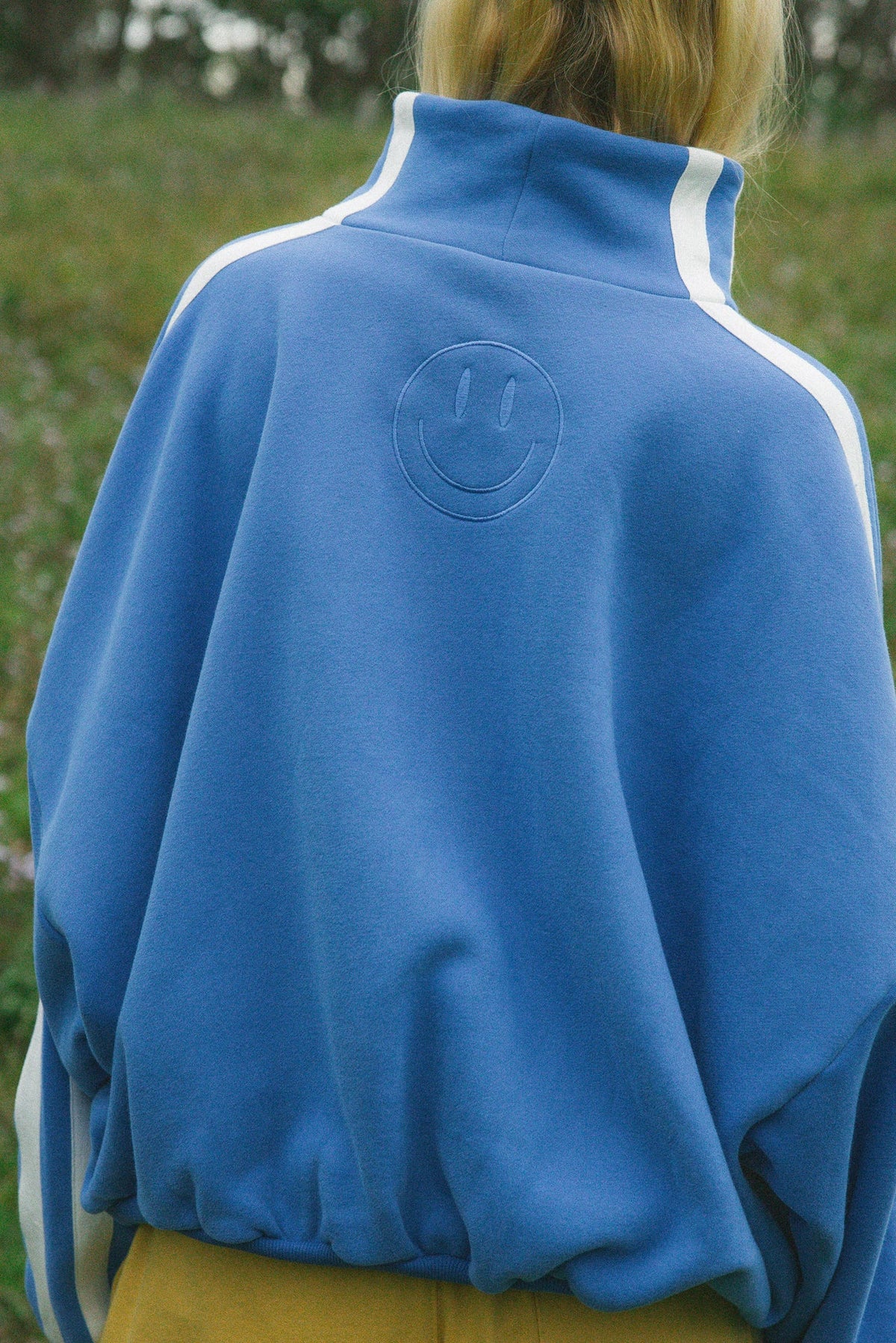 Cloud Sunburst Funnel Neck Sweater - Blue