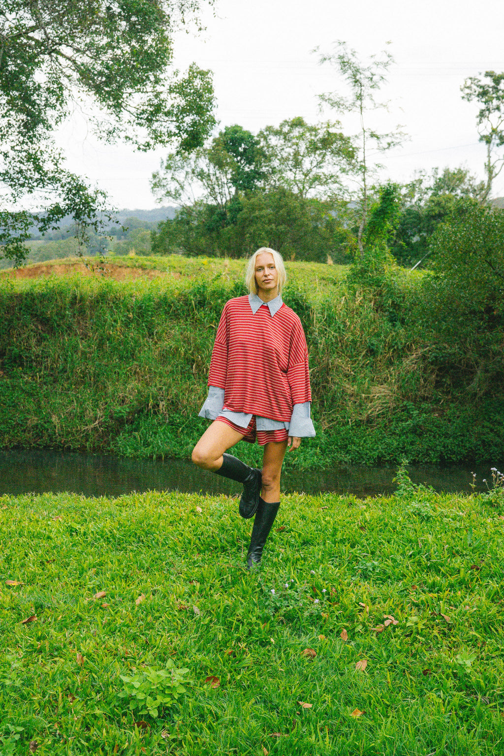 Cracker Day Club Basic Tee - Ruby Stripe