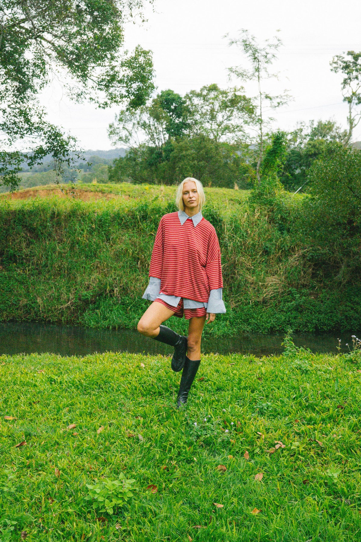 Cracker Day Club Basic Tee - Ruby Stripe