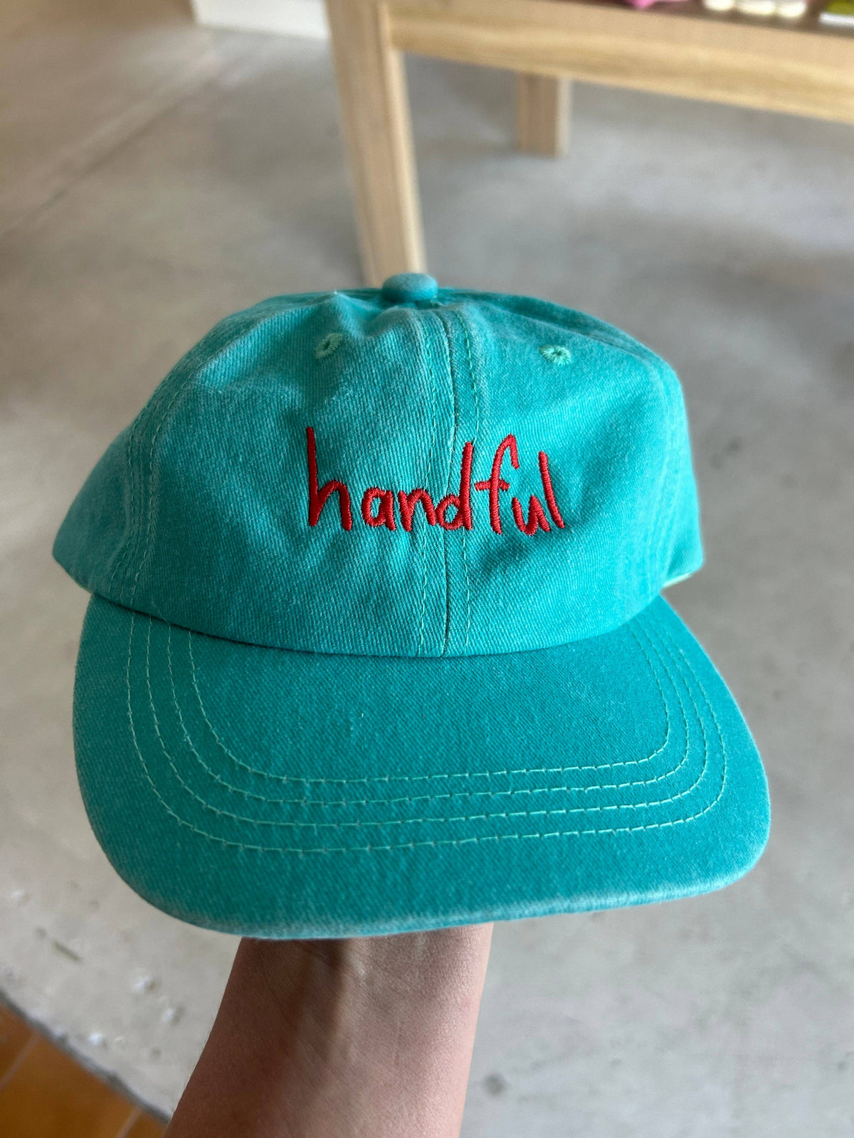 Handful Kids Cap: Teal w/ Red Design