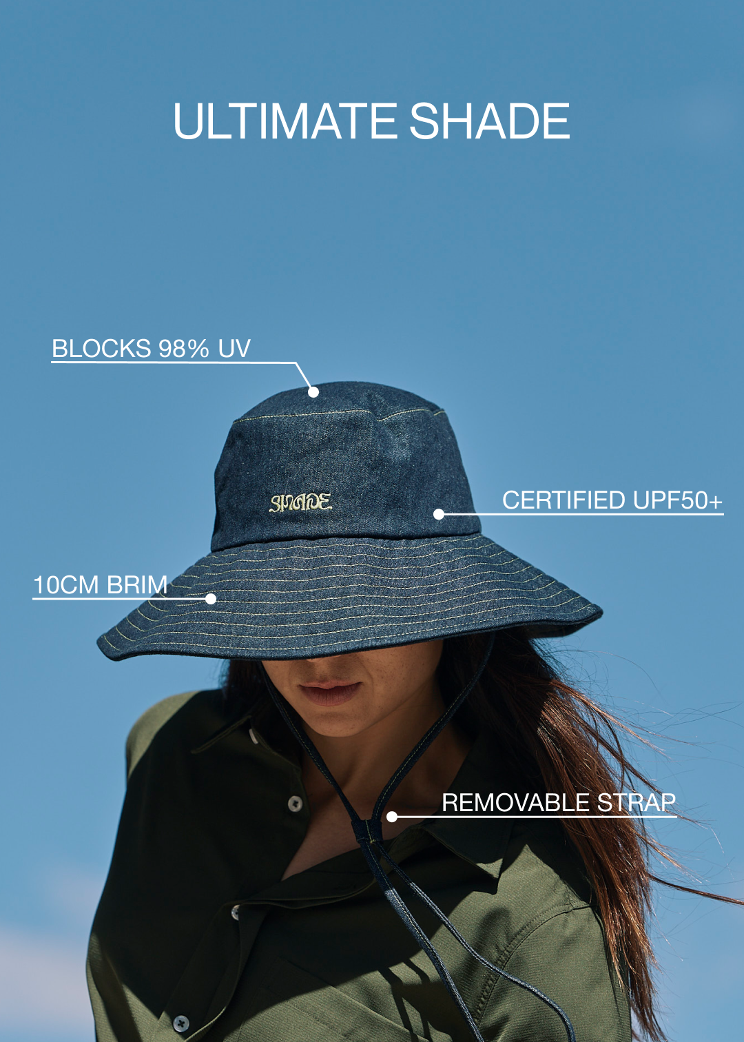 Sun Ray Wide Brim Denim Hat UPF50+