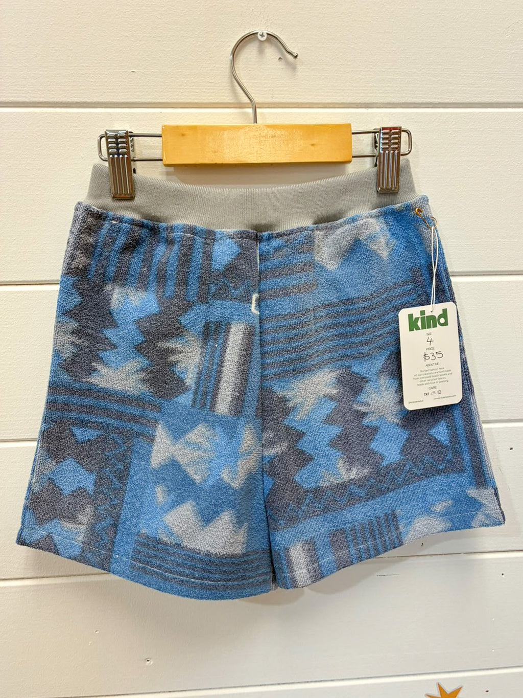 Kind Clothes Club Blue Aztec Terry Shorts | Size 4