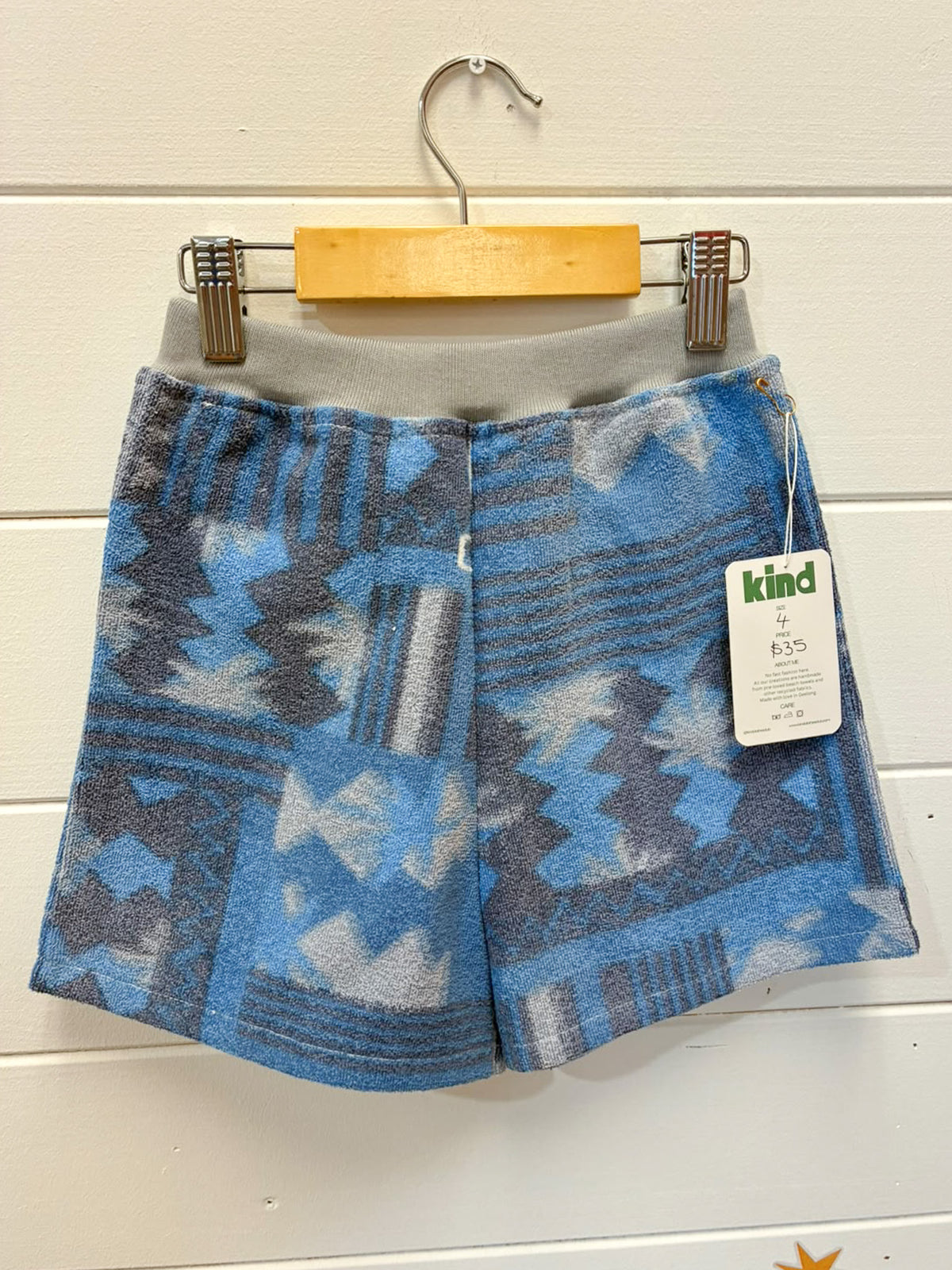 Kind Clothes Club Blue Aztec Terry Shorts | Size 4