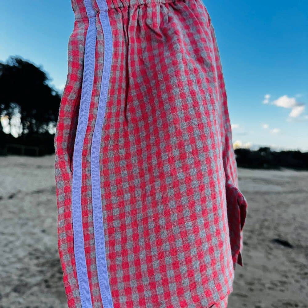 Linen Shorts - Peach Check (Lilac Stripe)
