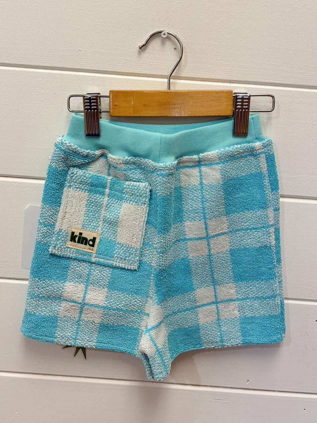 Kind Clothes Club Blue Check Terry Shorts | Size 2
