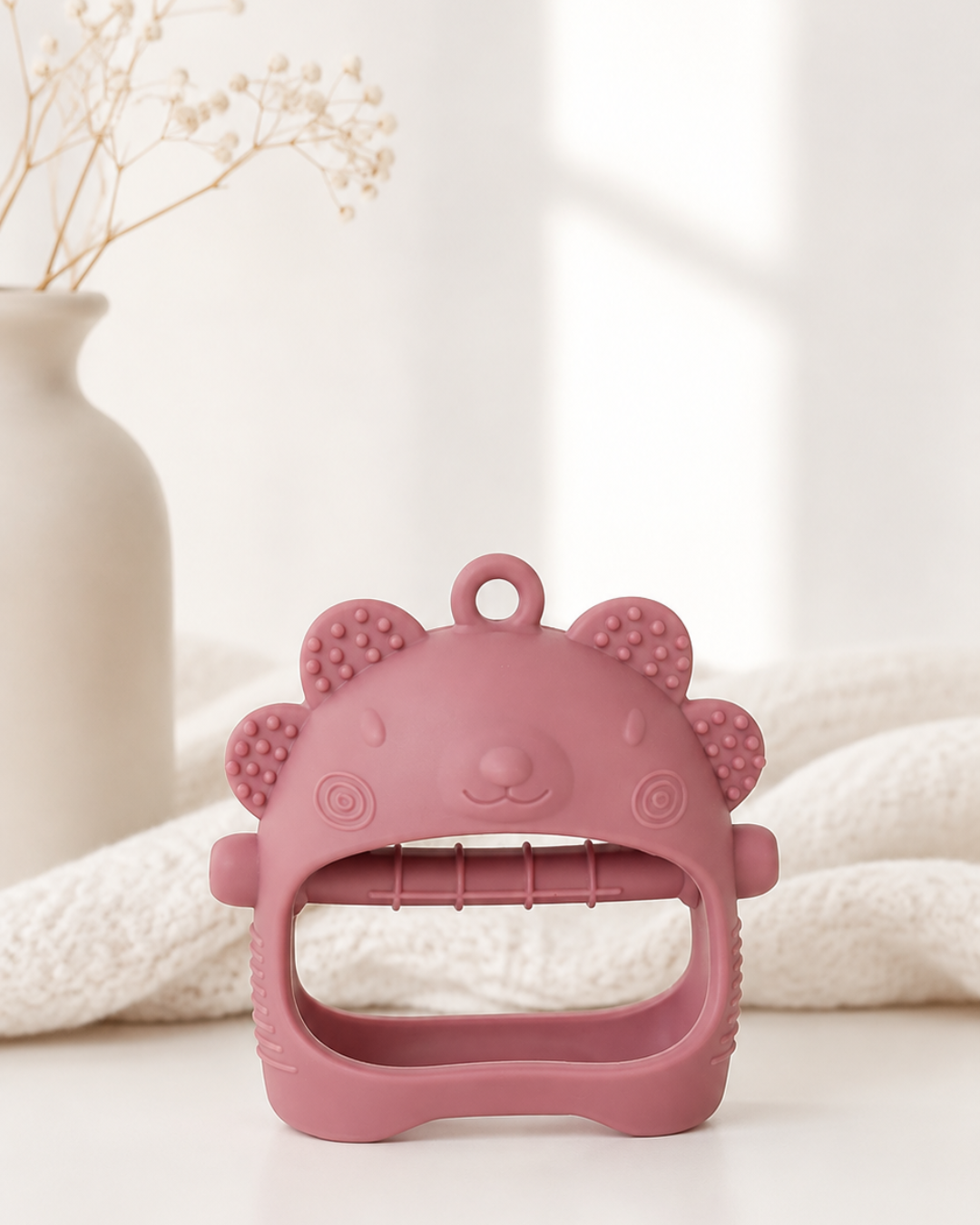 Lookbub Sensory Teddy Mitten Teether - Burgundy