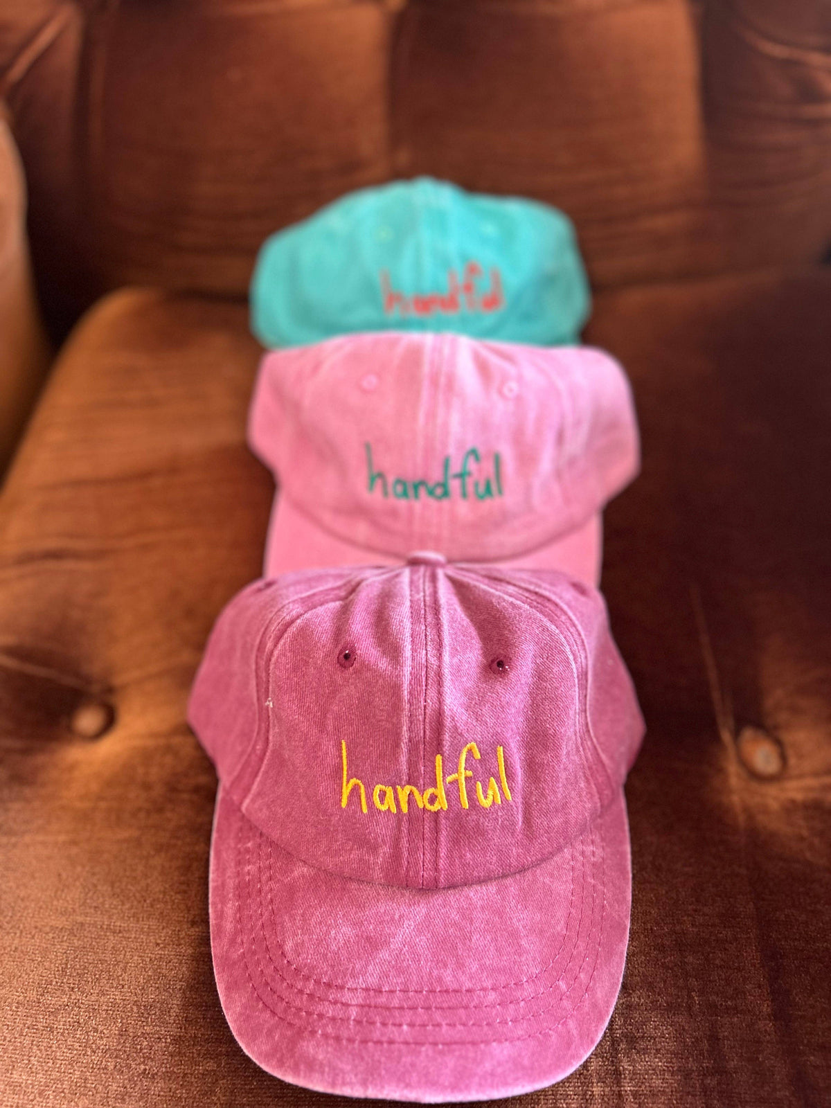 Handful Kids Cap: Teal w/ Red Design