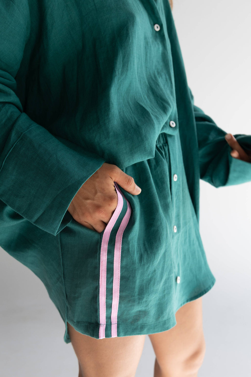 Linen Oversized Shirt - Bottle Green