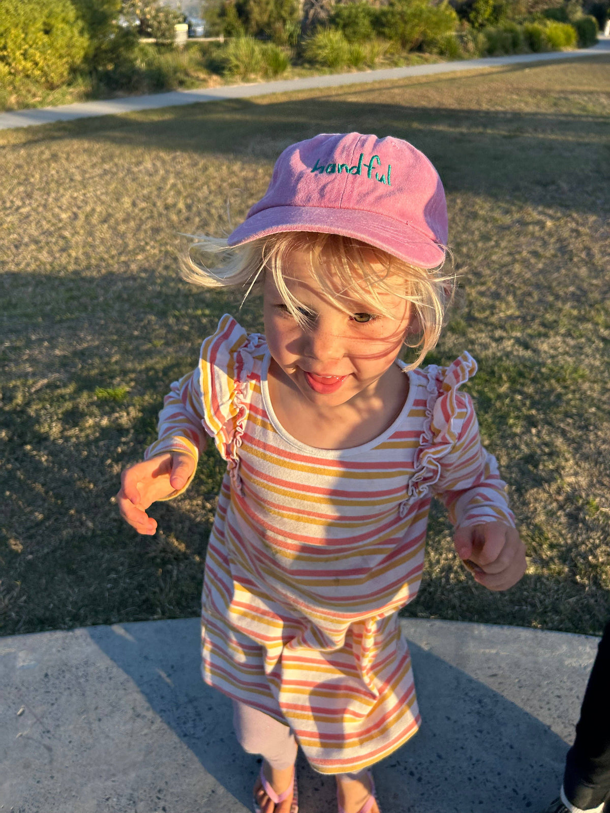 Handful Kids Cap: Teal w/ Red Design