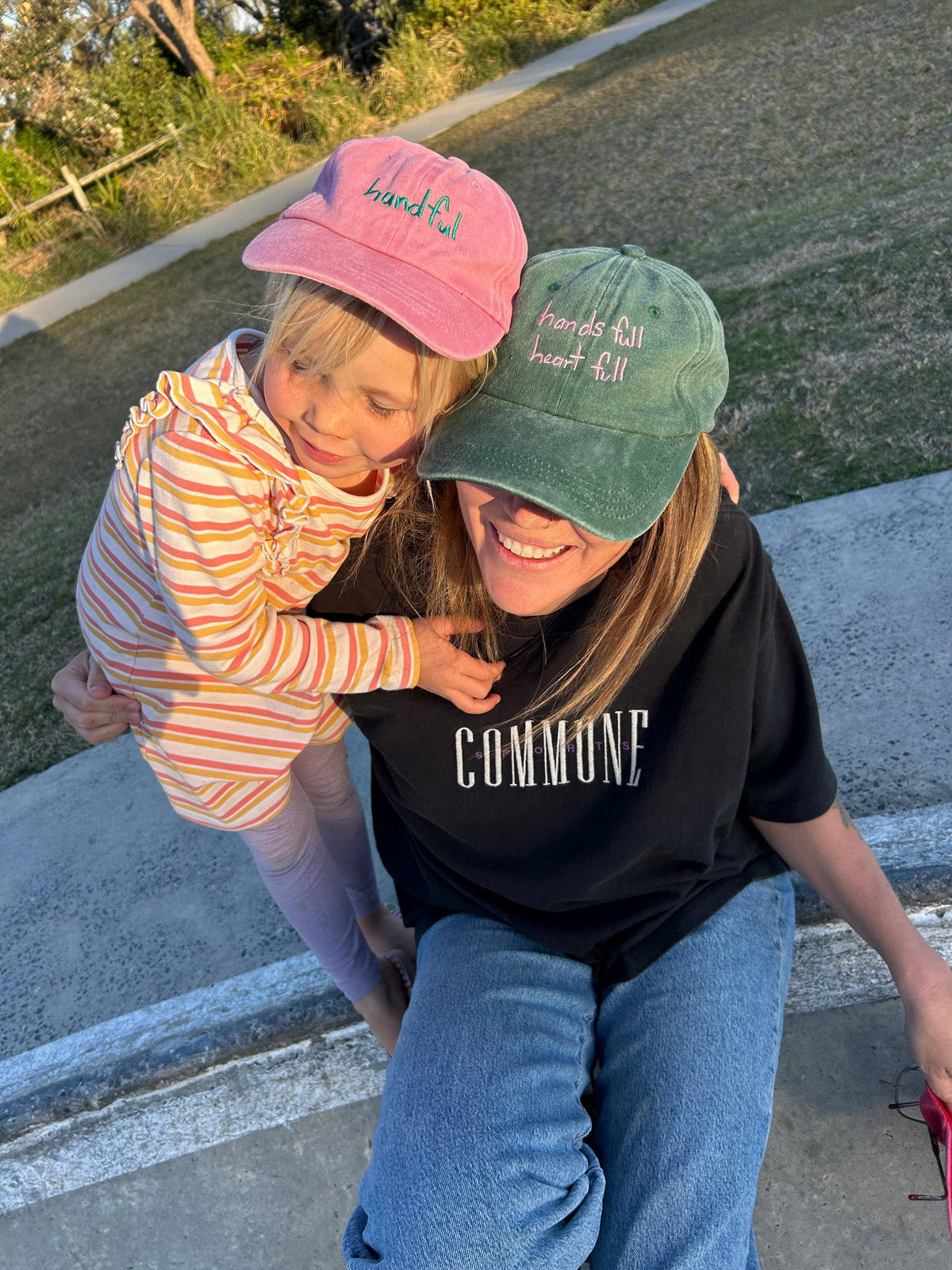 Handful Kids Cap: Teal w/ Red Design