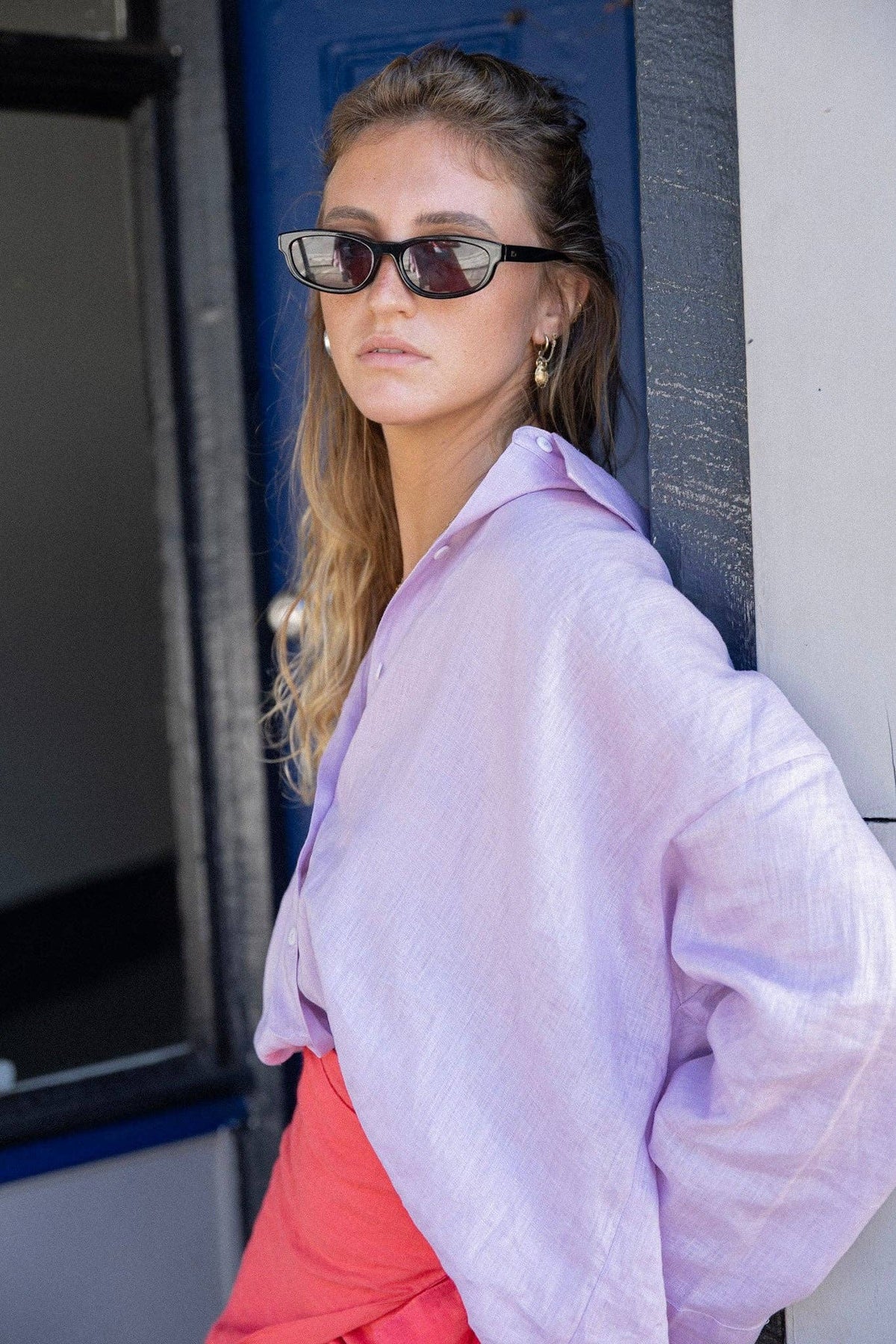 Linen Oversized Shirt - Lilac