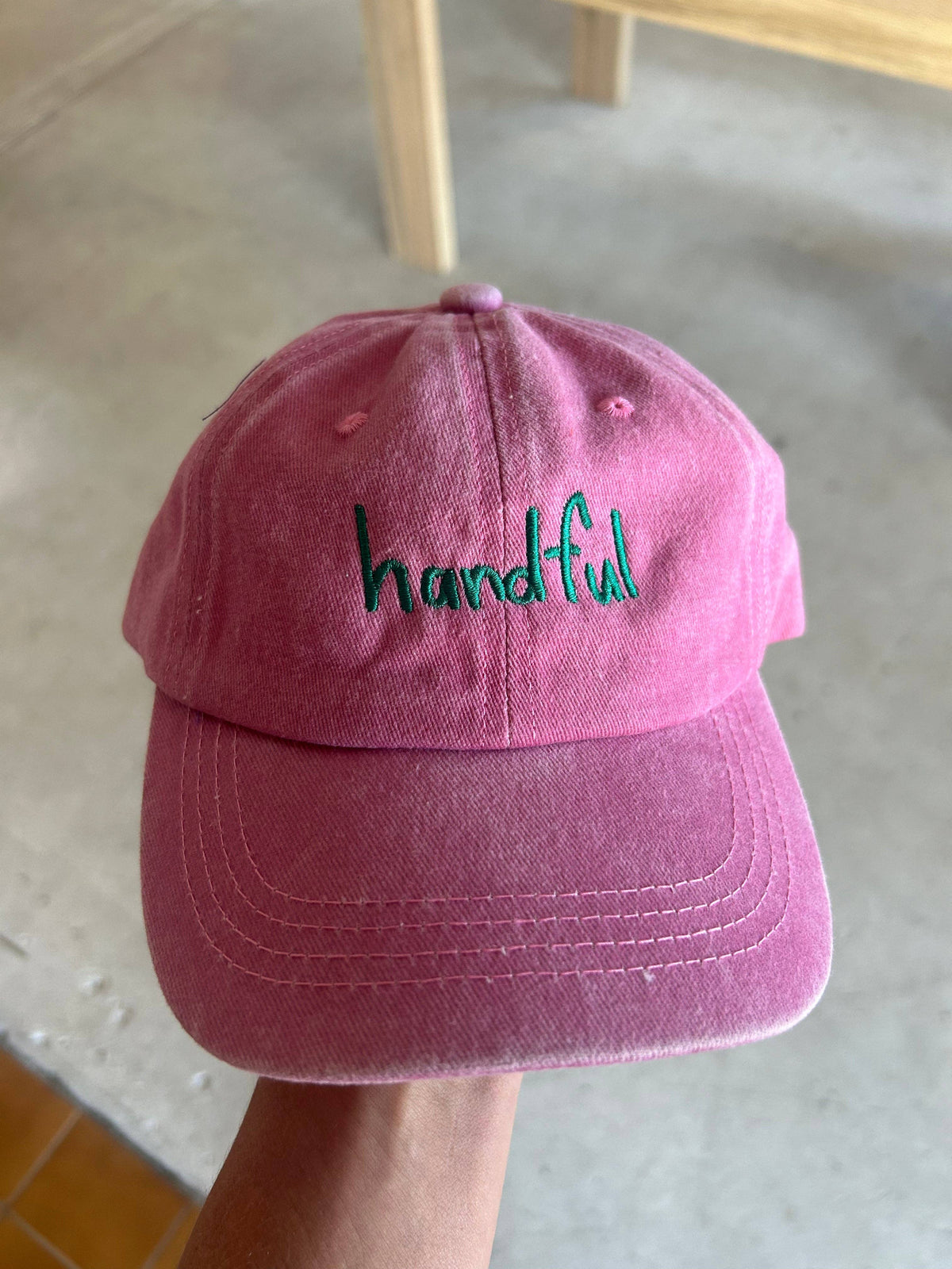 Handful Kids Cap: Pink w/ Green Design