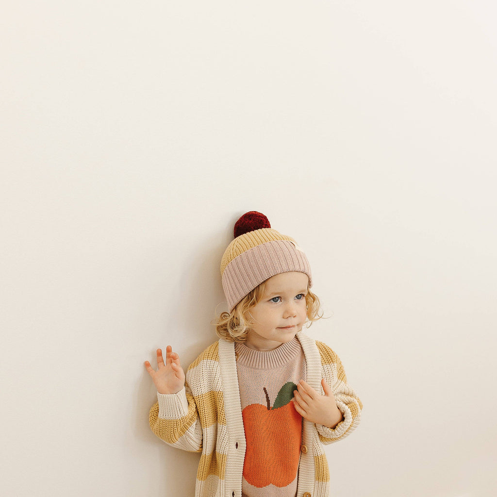 Organic Cotton Chunky Colour Block Beanie - Plum Honey Bubblegum: L