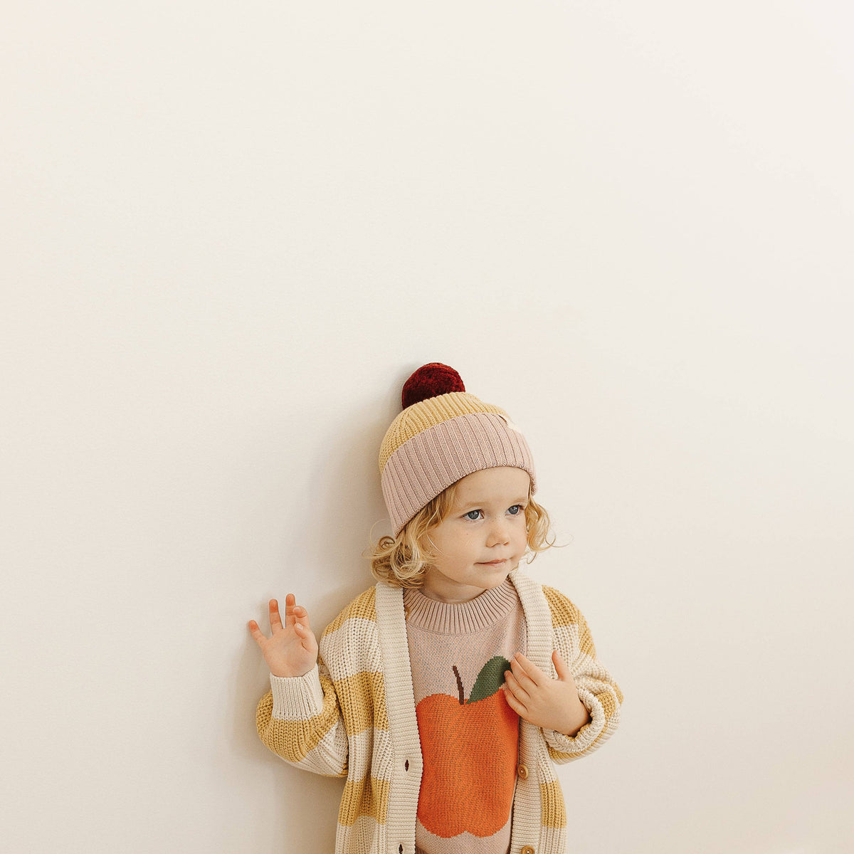 Organic Cotton Chunky Colour Block Beanie - Plum Honey Bubblegum: L