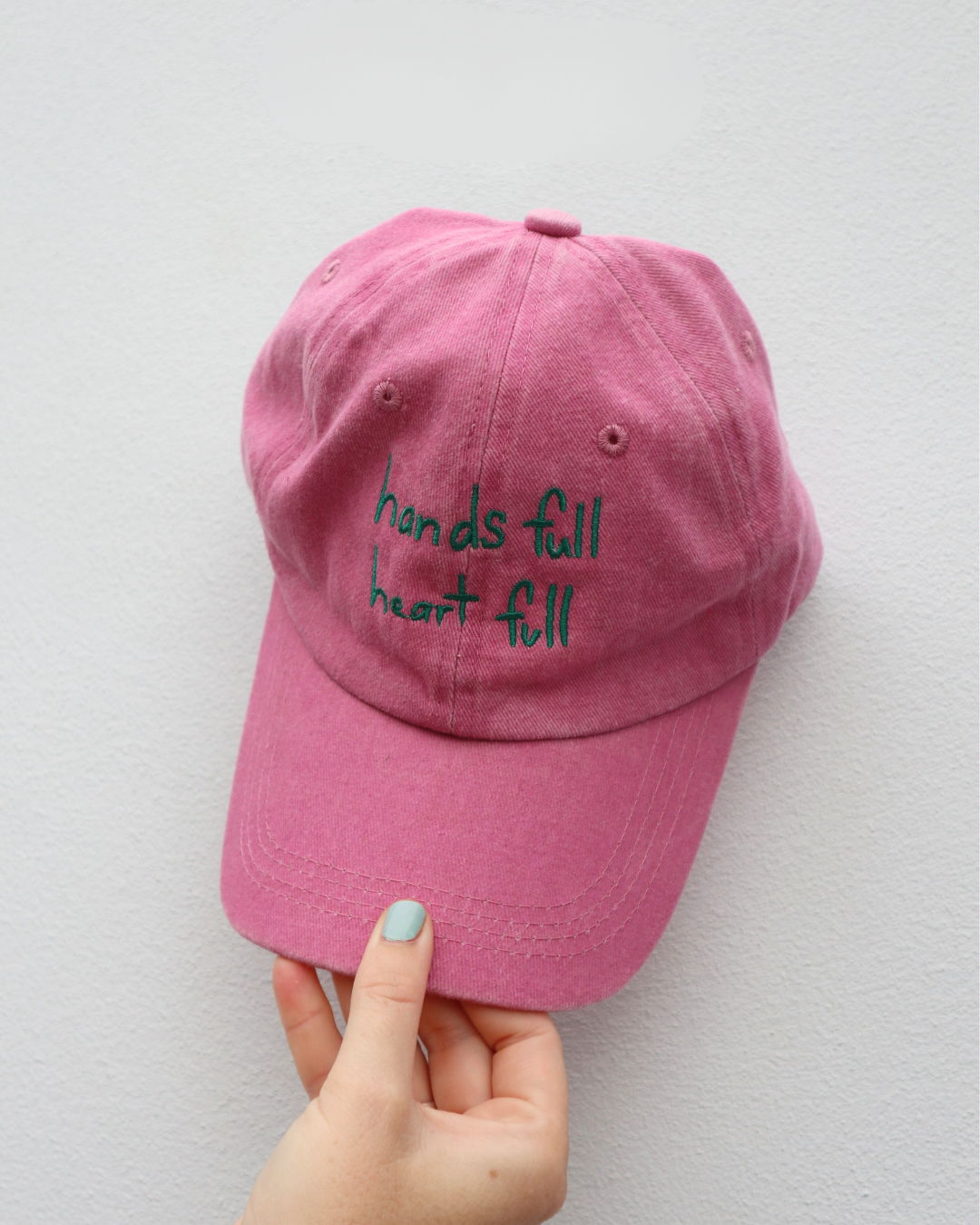 Heart Full Adults Cap: Pink w/ Green Design