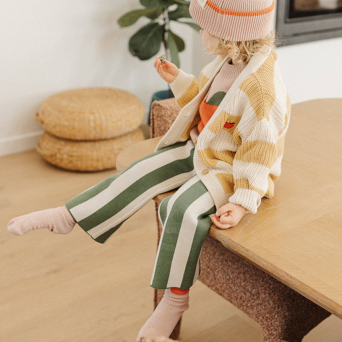 Organic Knit Clover Stripe Pants: 2