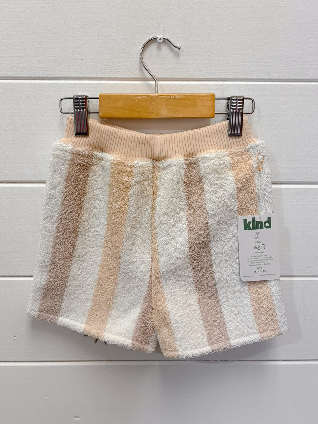 Kind Clothes Club Sand Stripe Terry Shorts | Size 2