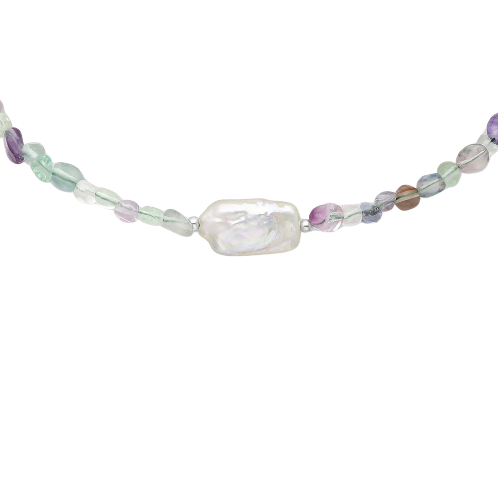 Fluorite with Keshi Pearl Necklace
