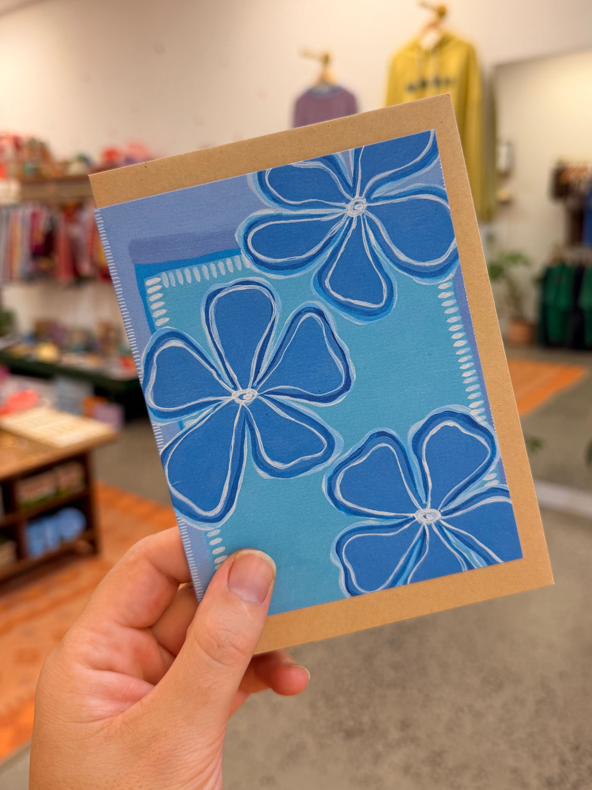 Blue hibiscus flower blank greeting card