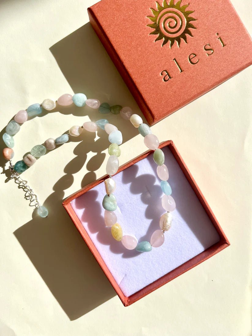 Pastel Gemstone Pearl Necklace
