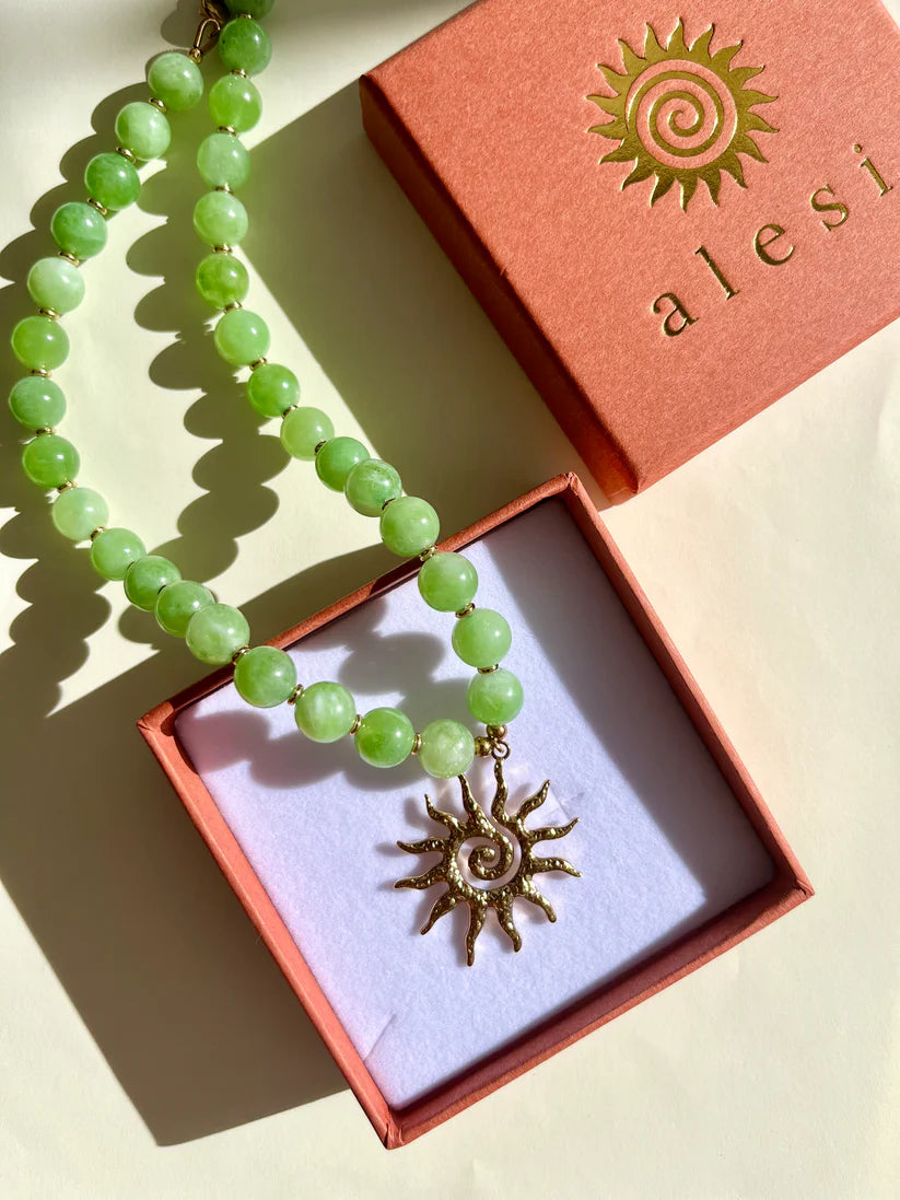 Spiral Sun Necklace - Green