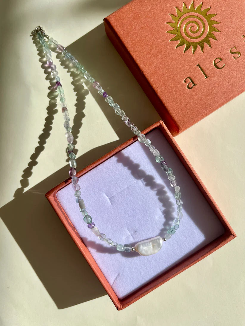 Fluorite with Keshi Pearl Necklace