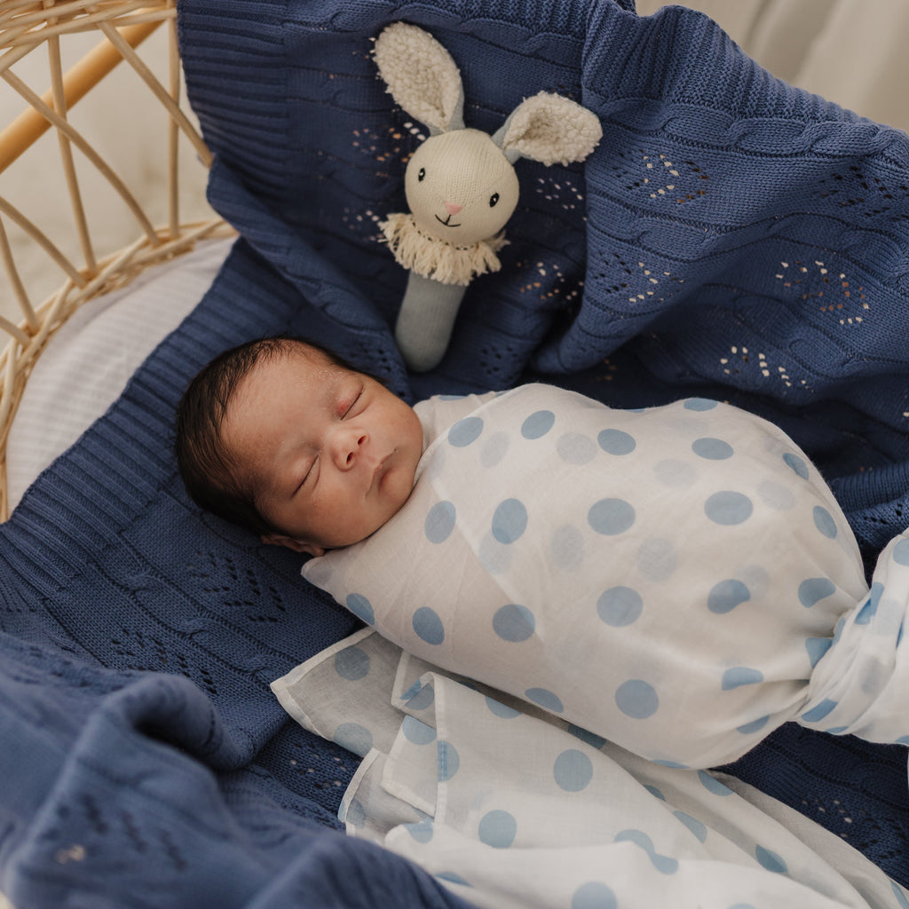 Emotion & Kids Nibbles Bunny Knitted Rattle - Dusty Blue