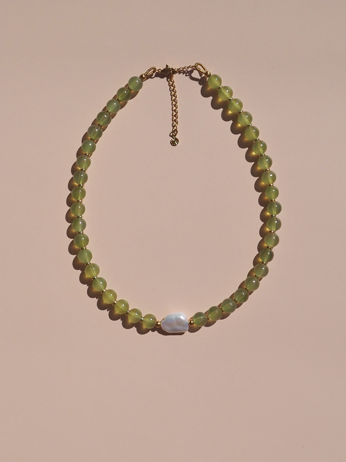 Keshi Pearl Green Glass Beads Necklace