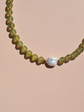 Keshi Pearl Green Glass Beads Necklace