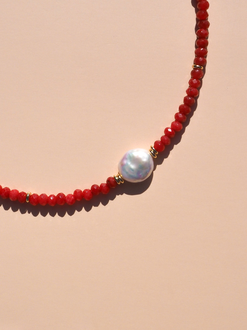 Red Round Freshwater Pearl Necklace