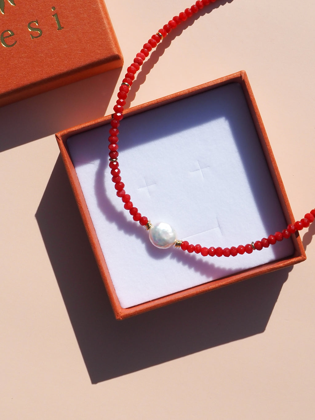 Red Round Freshwater Pearl Necklace
