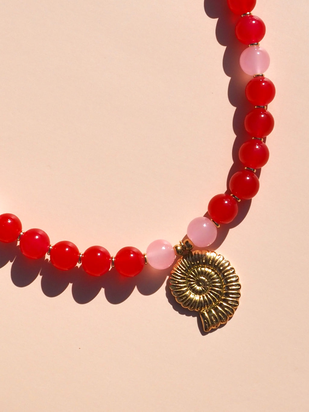 Spiral Shell Red & Pink Beaded Necklace