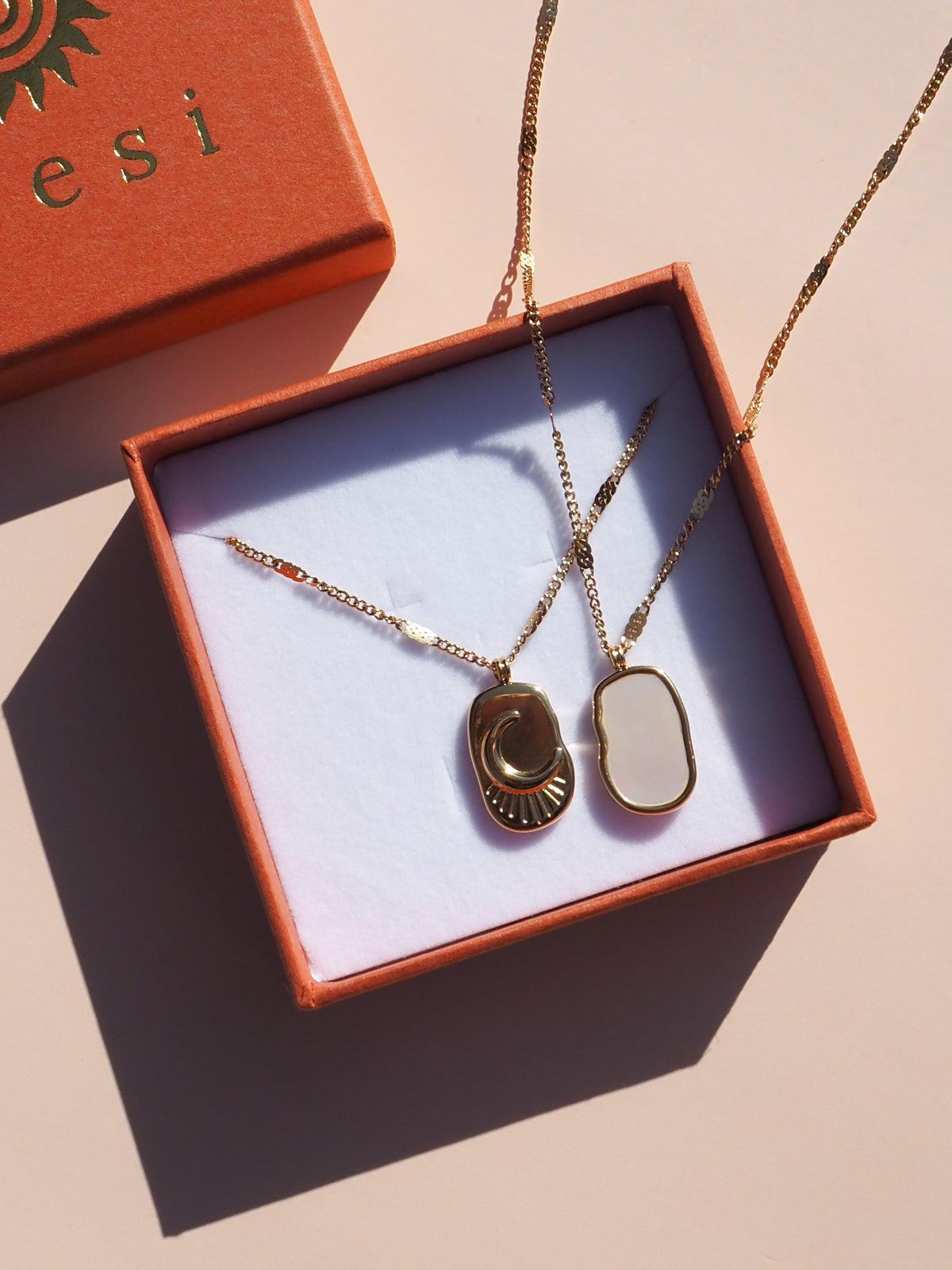 Mother of Pearl Crescent Moon Necklace - Double Sided
