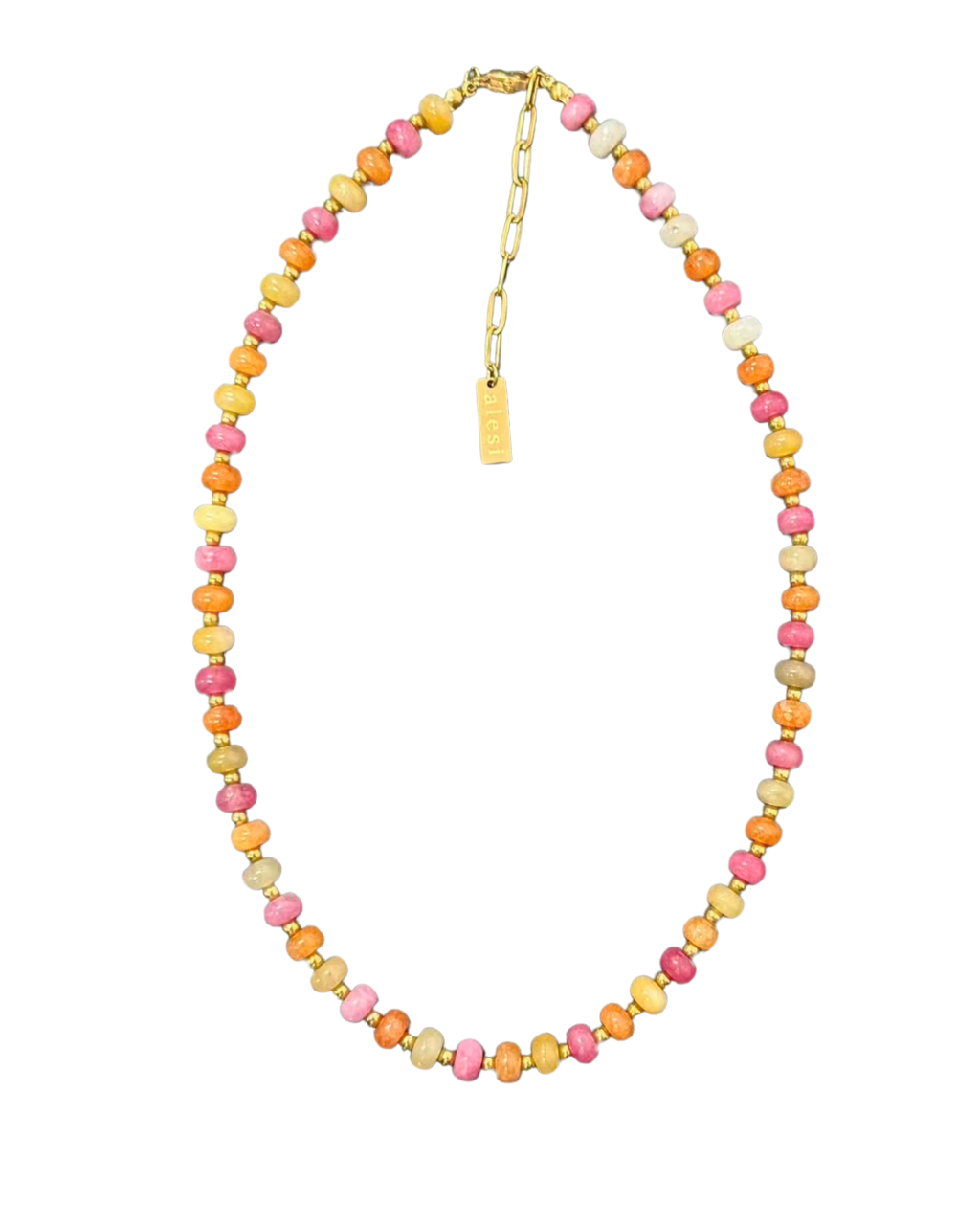 Colorful beaded necklace on a white background