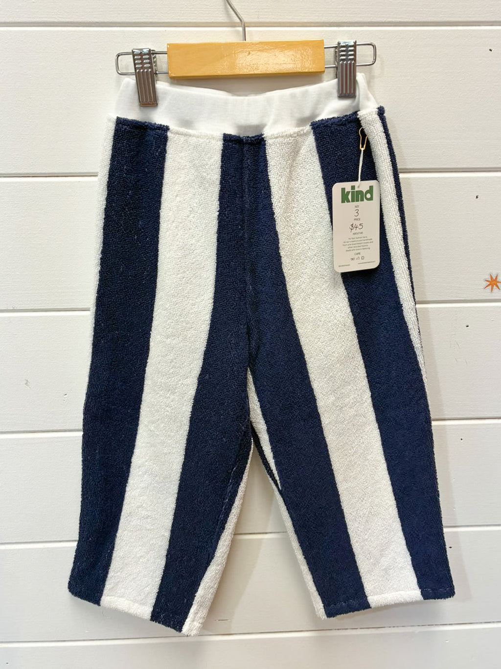 Kind Clothes Club Navy Stripe Terry Pants - Size 3