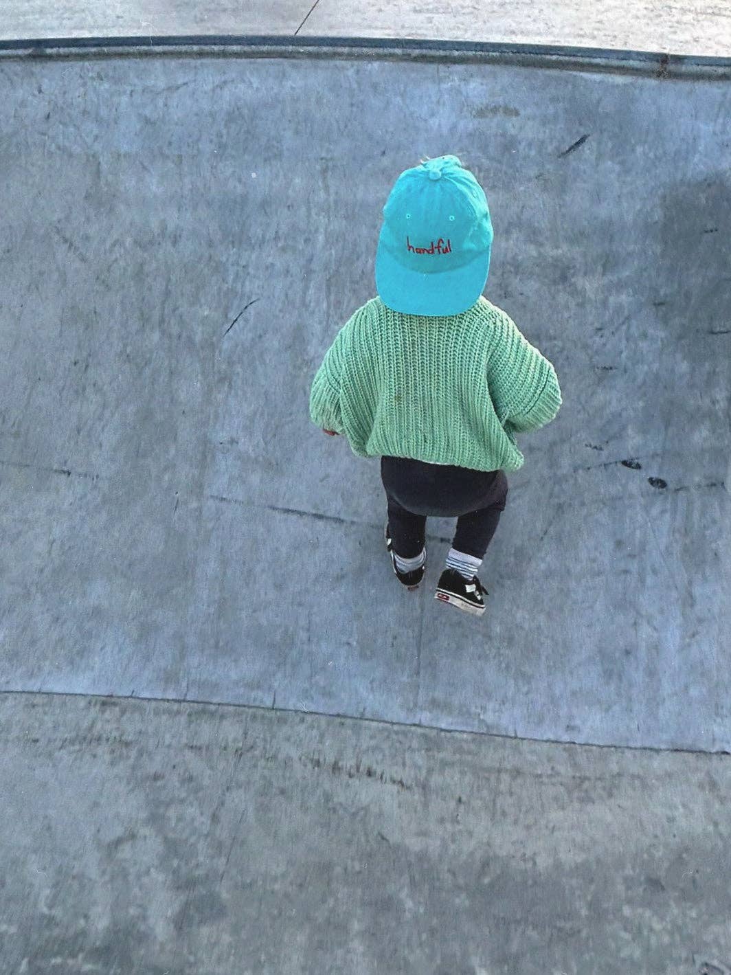 Handful Kids Cap: Teal w/ Red Design