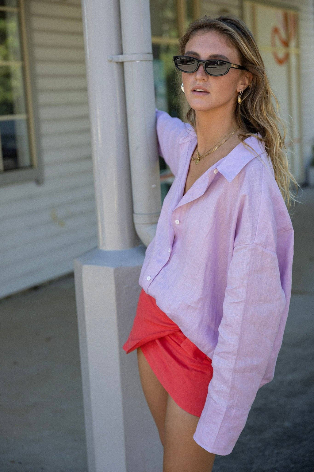 Linen Oversized Shirt - Lilac