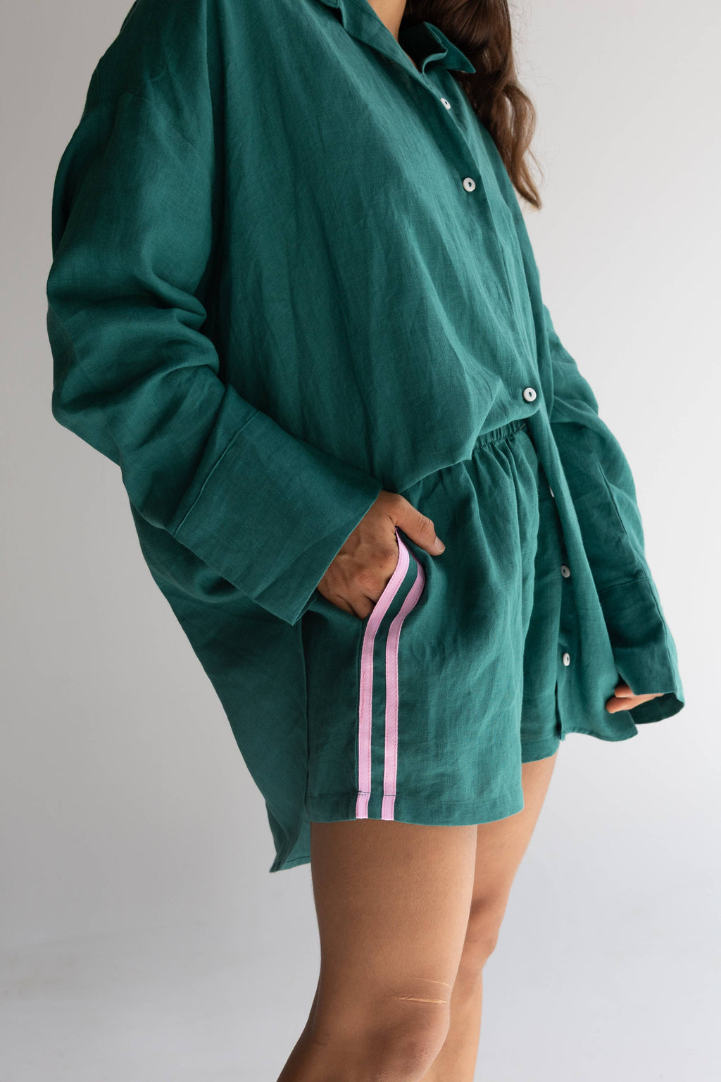 Linen Oversized Shirt - Bottle Green