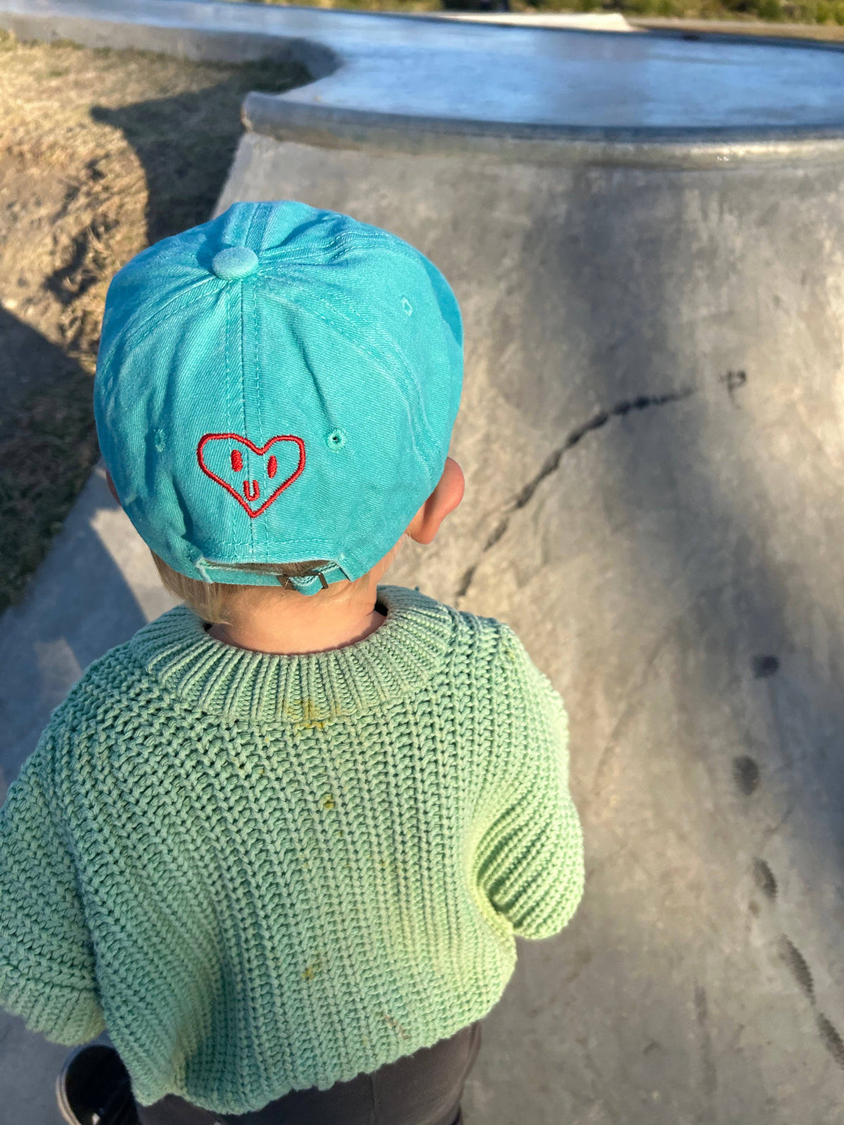 Handful Kids Cap: Teal w/ Red Design