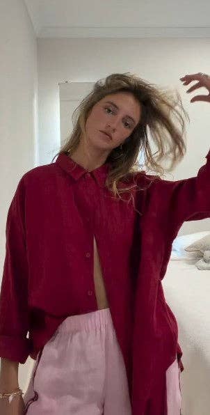 Linen Oversized Shirt - Claret
