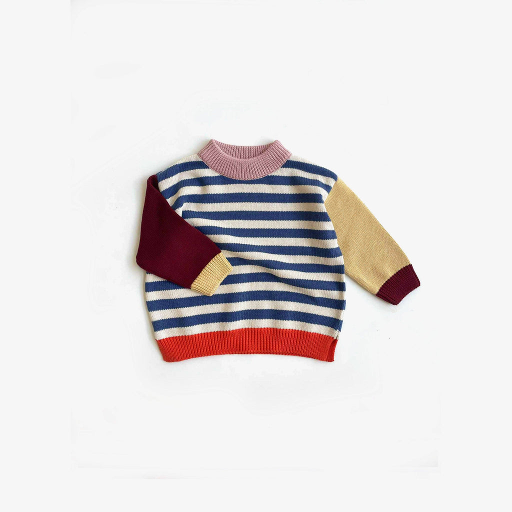 Organic Cotton Knit Jumper - Navy Stripe Colour Block: 4