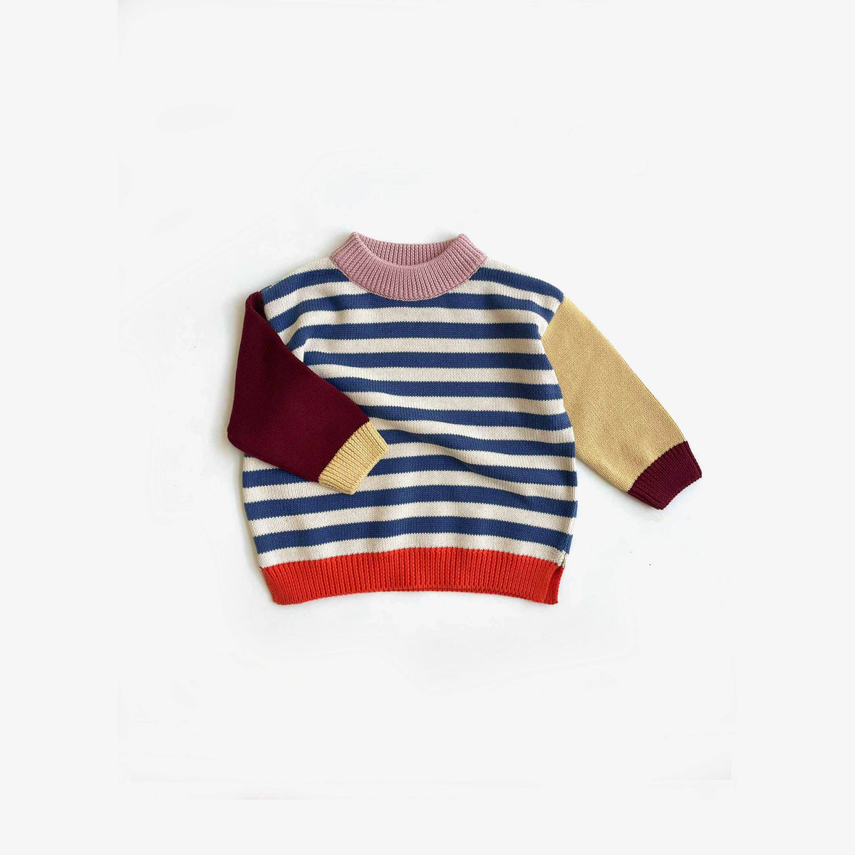 Organic Cotton Knit Jumper - Navy Stripe Colour Block: 1