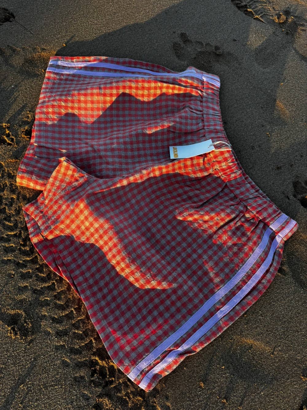 Linen Shorts - Peach Check (Lilac Stripe)