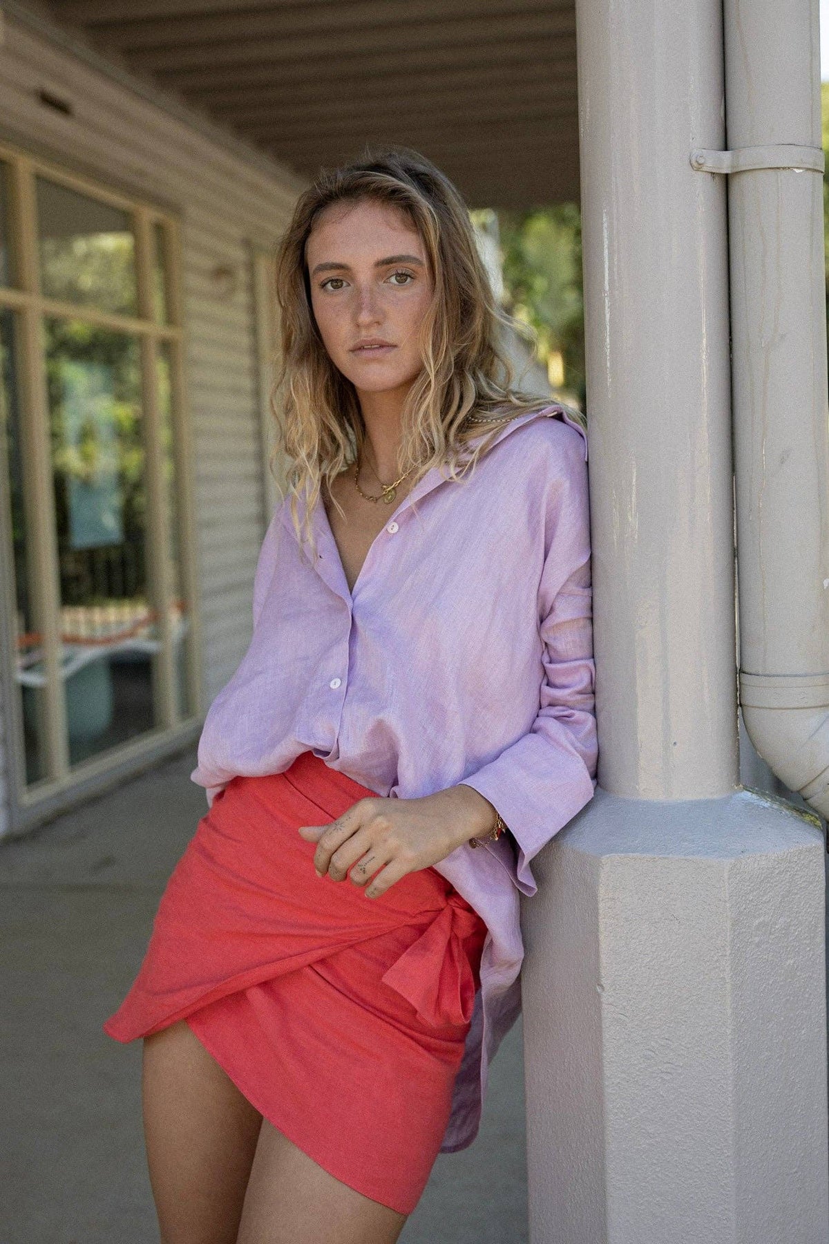 Linen Oversized Shirt - Lilac