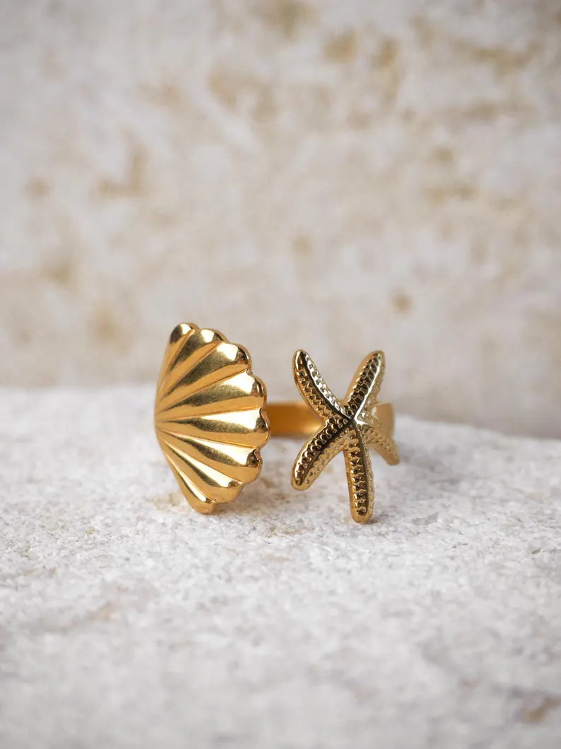 Starfish Seashell Ring Adjustable