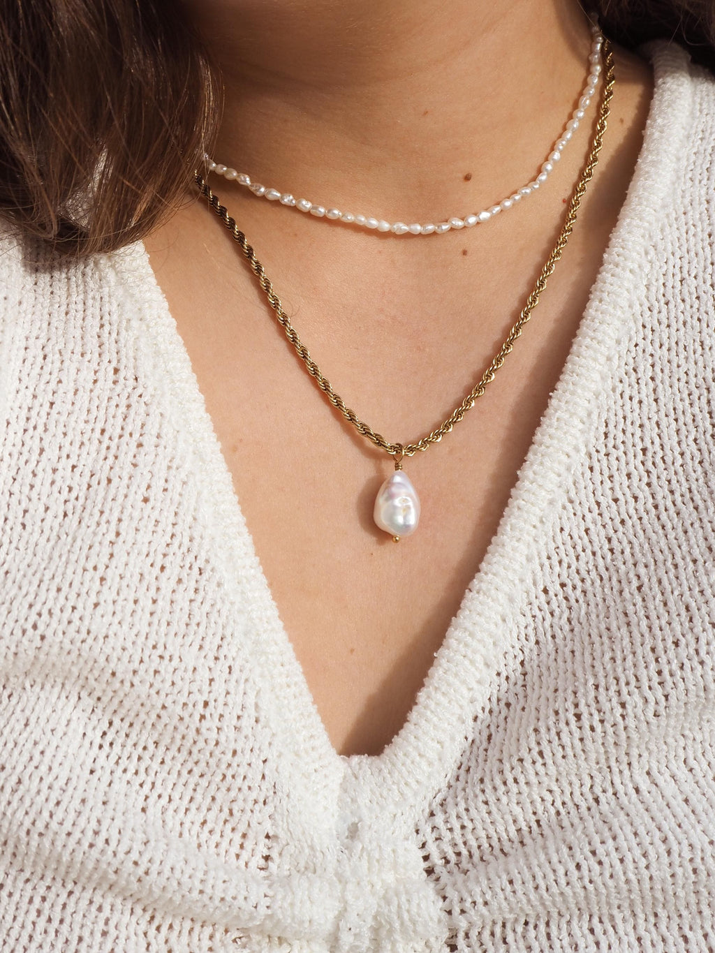 Keshi Pearl Twist Chain Necklace