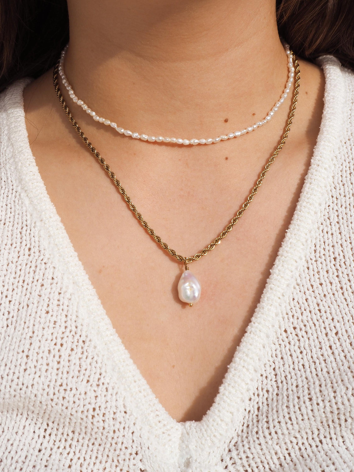 Keshi Pearl Twist Chain Necklace