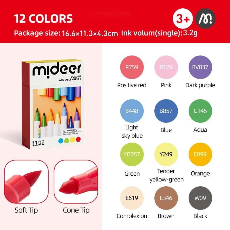 Dual-Tip Washable Markers - 12 Colours