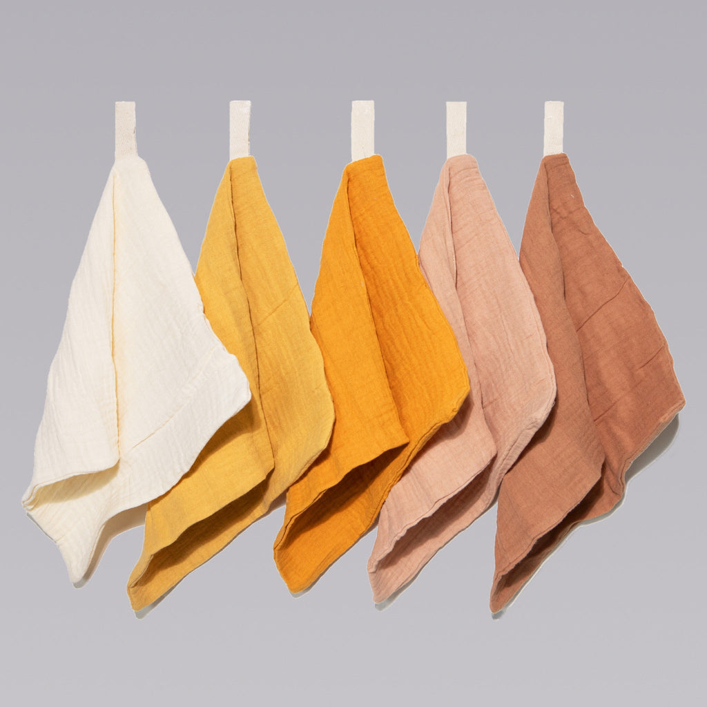 Zoe Sage Organic Muslin Wash Cloths 5 Pack - Golden Harvest